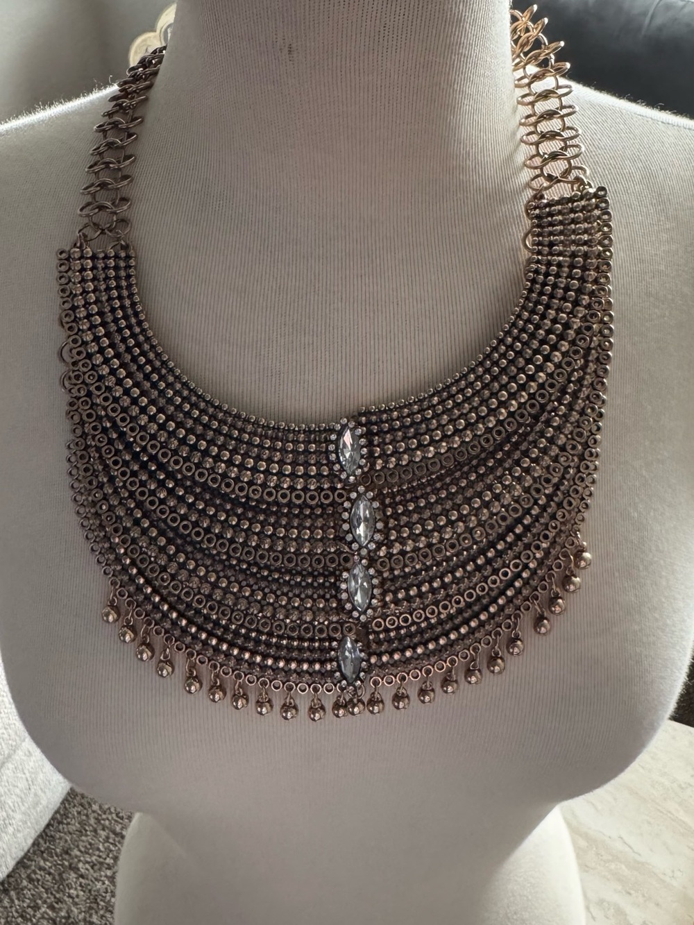 Statement Rose Gold Multi-Row Crystal Bib Necklace